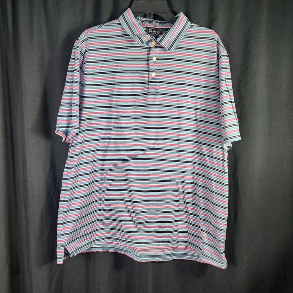 JOS A BANK TRAVELER Mens XL Multi Stripe Short Sleeve Polo Shirt 100 Cotton